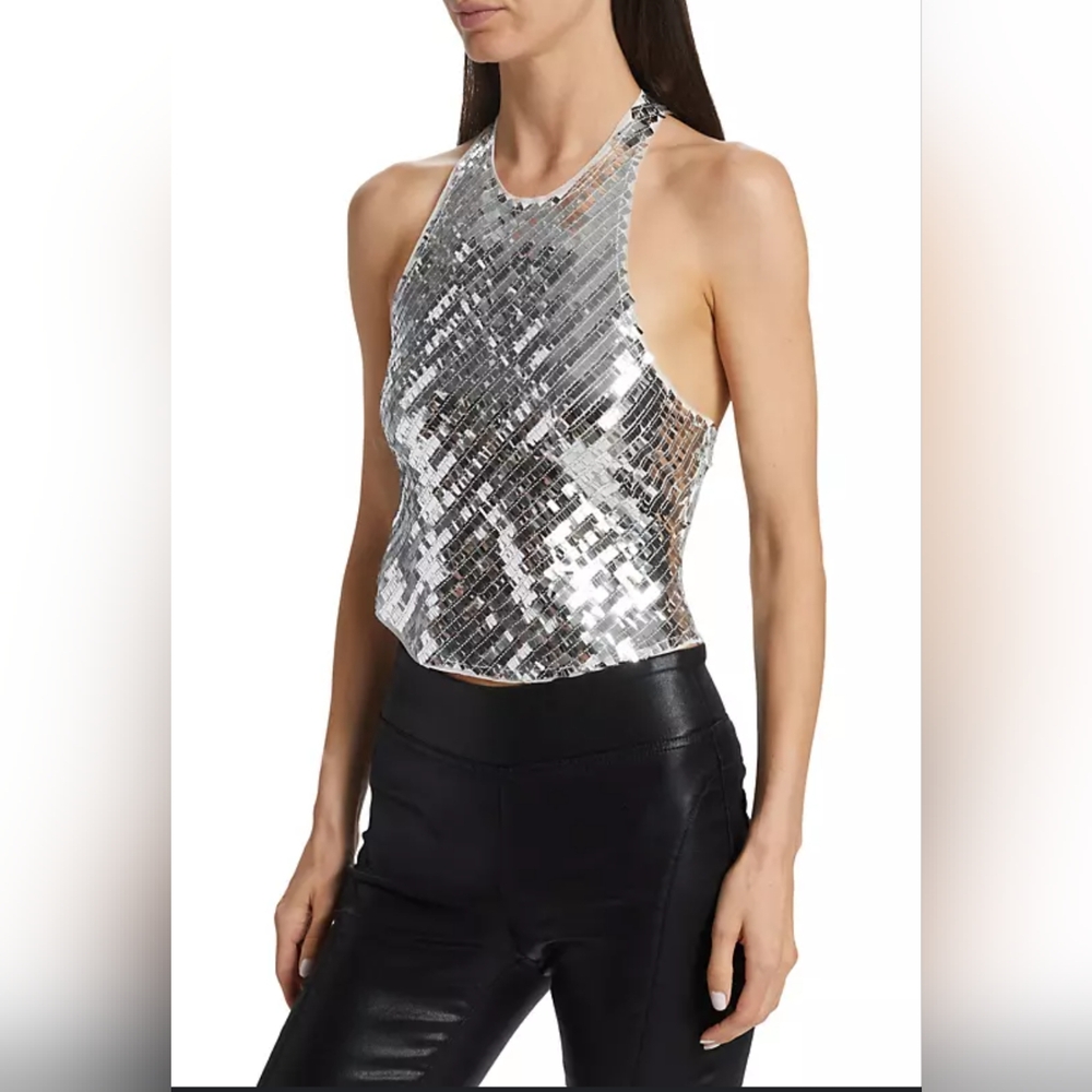 NWOT Free People Intimately Disco Fever Halter Neck Top Cami Black Combo Large